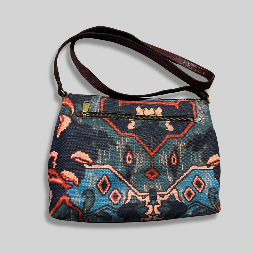 Fossil Kinley Crossbody Bag Boho Print Canvas Leather Multi Textile Burgundy OS - Picture 3 of 16